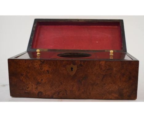 A Victorian burr walnut tea caddy, 29.5 cm wide, two other boxes, and a Sutherland table (4)