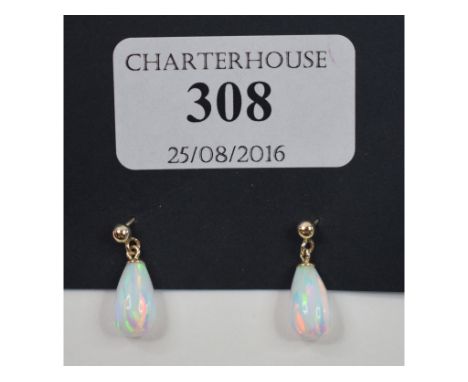 A pair of 9ct yellow gold and Gilson opal teardrop earrings