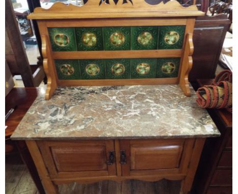 An Edwardian tile backed washstand, 92 cm wide, and another similar (2)