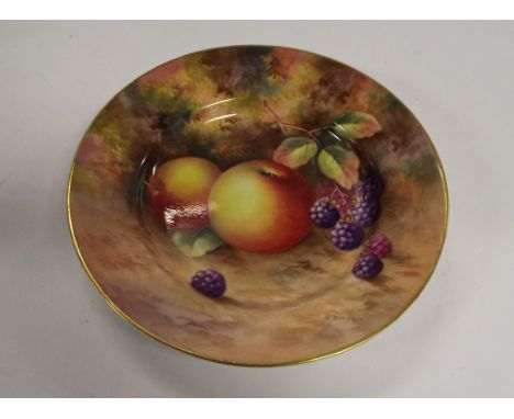 A Royal Worcester plate, decorated apples, berries and foliage, painted by H Ayrton, signed, 16 cm diameter