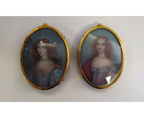 An oval half length portrait miniature, of a young lady, watercolour, 9.5 x 7 cm, and another (2)