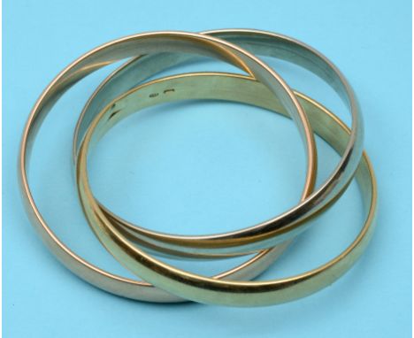 An 18ct tricolour gold Russian style bangle, approx. 90.0 g  See illustration