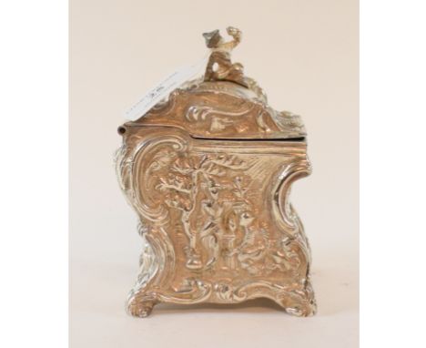 A plated caddy, with Rococo style decoration, 12 cm high