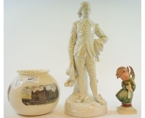 A Continental porcelain figure, 27 cm high, a Royal Copenhagen vase, decorated dandelions, two Goebel figures, a Royal Worces