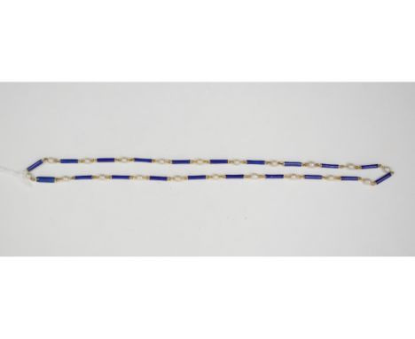 A seed pearl and blue enamel necklace