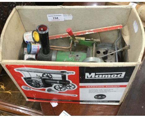 A boxed Mamod traction engine