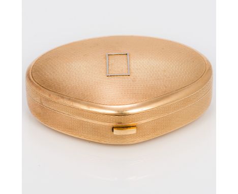 A 9 ct gold box and cover, hallmarked London 1935, maker's mark of Asprey &amp; Co. Limited, of rounded form with engine turn