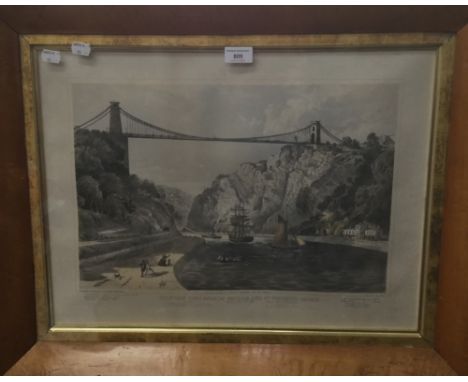 A 19th century maple framed print of the Clifton Suspension Bridge