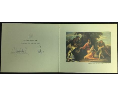 HM Queen Elizabeth II (1926-) and HRH Prince Philip, Duke of Edinburgh (1921-) signed Christmas card 1958, colour photographi