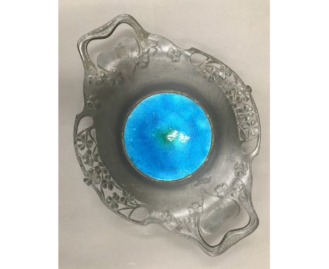 A Liberty &amp; Co enamel decorated pewter dish