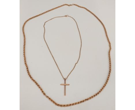 A 9 K gold necklace and a 9 ct gold cross on chain (13.3 grammes)