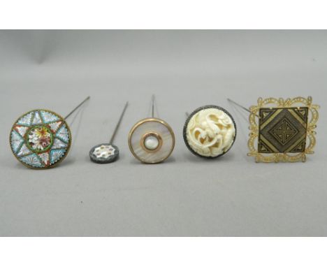 Five vintage hat pins