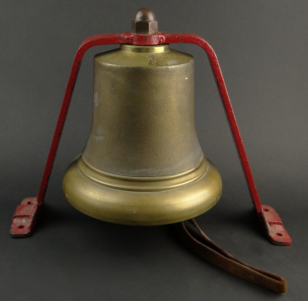 20th Century English Brass Fire Engine Bell with Iron Mounting Bracket