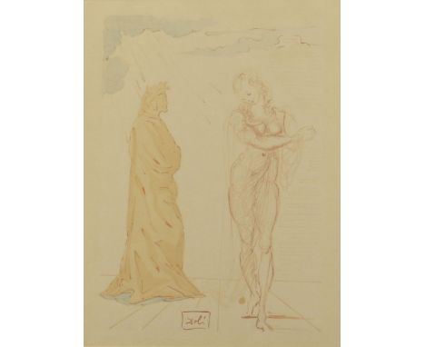 Salvador Dalí (SPANISH, 1904-1989) Color Lithograph from the "Divine Comedy". Signed in Stone. Fading and Toning Otherwise Go