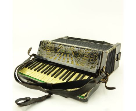 Vintage Roberto Mother of Pearl Accordion in Excelsior Traveling Hardcase. Mother of pearl keys and back trim. Includes extra