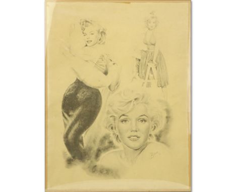 Vintage Lithograph "Marylin Monroe" by Glen Banse. Toning from age. Crack in frame. Measures 27_ x 21", frame measures 28-1/4