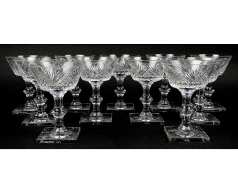 Eleven (11) Vintage Hawkes Cut Crystal Champagne Coupes. Signed. Good to Very Good Condition. Measure 5 Inches Tall. Third Pa