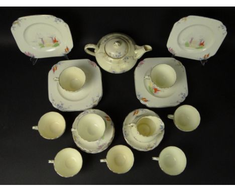 Hand Painted Chelsea England Ceramic Partial Dessert Service. Service Includes: Teapot Measuring 5-1/4 Inches Tall and 9-1/2 