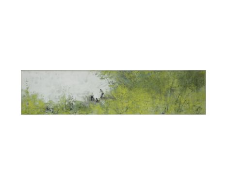 Chen Chi, Chinese American (1912-2005) Color Lithograph "Figures In A Wood" Signed in Marker Lower right. Measures 8-3/4" x 3