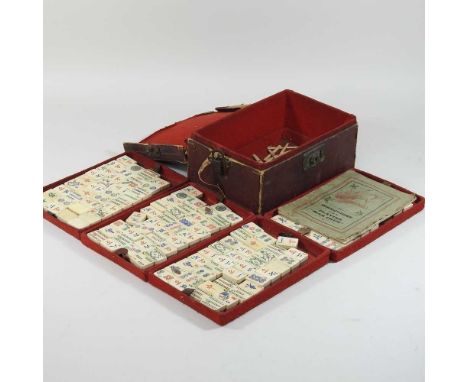 A vintage mahjong set, with bamboo tiles, boxedbox 25w x 17d x 12h cm