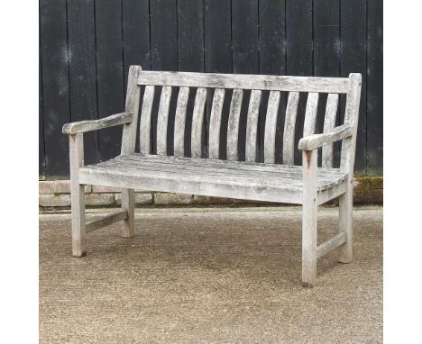 A hardwood slatted garden bench122w x 54d x 87h cm