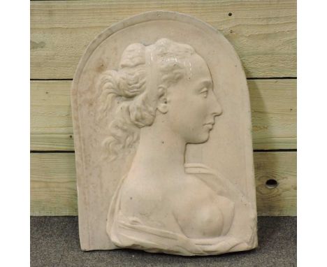 A plaster portrait medallion, decorated in relief with a lady46 x 33cm