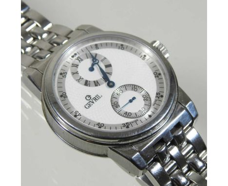 A modern Gevril steel cased chronograph gentleman's wristwatch, the signed dial with subsidiary dials, on a bracelet strap38m