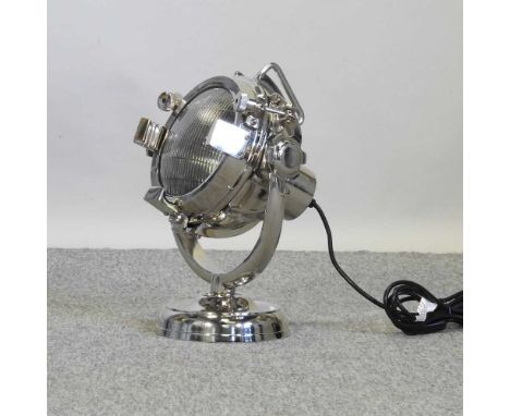 A vintage style chromed table lamp, in the form of a spotlight36cm high