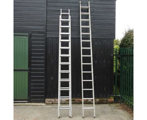 An aluminium ladder, together with another smaller (2)Larger 756cm overallSmaller 669cm overall