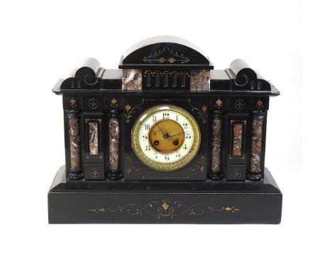 A Victorian black slate and marble mantel clock, of architectural form36cm high