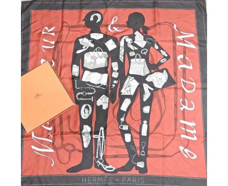 An Hermes silk scarf, Monsieur et Madame, boxedCondition report: Condition appears to be ok, although it is creased where it 