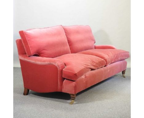 A good quality modern Howard style red velvet upholstered three seat sofa198w x 87d x 94h cmCondition report: Overall is clea