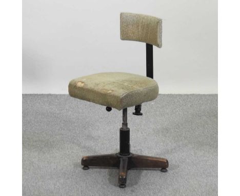 A mid 20th century vintage machinist's chair, bearing a label 'Abbess'