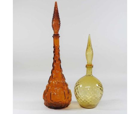 A 1970's Italian coloured glass decanter and stopper, 55cm high, together with another (2)Highest 15w x 13d x 55h cm