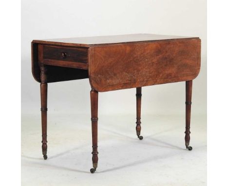 A Regency mahogany and inlaid pembroke table, on ring turned legs99w x 95d x 72h cm