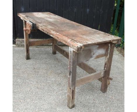 A wooden work bench72w x 204d x 85h cm