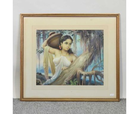 Dr Sambanand Monappa Pandit, FRSA, 1916-1993, portrait of a young Indian lady, gouache on paper. Pandit was a highly acclaime