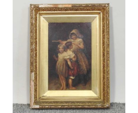 Manner of Thomas Faed, Who is The Tallest, oil, 29 x 17cm29 x 17cmCondition report: Framed and glazed and has not been remove