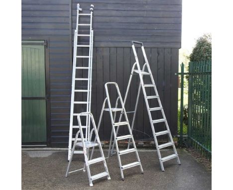 An extending ladder, 320cm, together with three smaller step ladders (4)320h cm