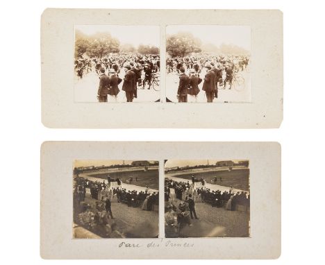 Bicycle racing.-  French stereographs documenting cyclists and spectators at the Velodrome de Vincennes, 41 stereographs, 190