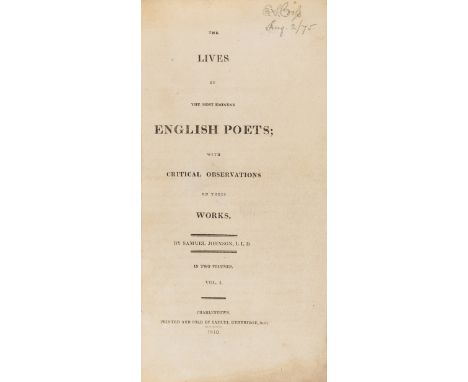 Johnson (Samuel) The Lives of the Most Eminent English Poets, 2 vol., with engraved portrait bound in as frontispiece (not is