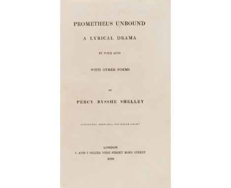 Shelley (Percy Bysshe) Prometheus Unbound. A Lyrical Drama..., first edition, second issue with "Miscellaneous" spelt correct