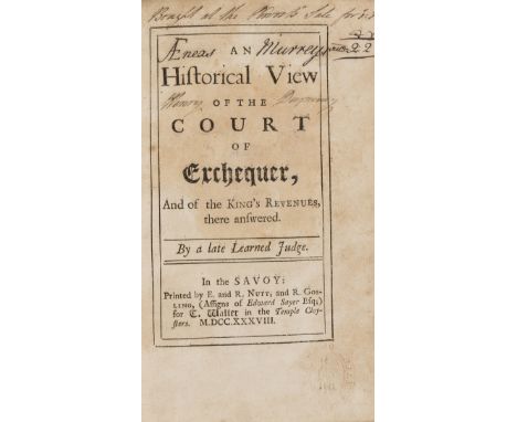 NO RESERVE Economics.- [Gilbert (Sir Geoffrey)] An Historical View of the Court of Exchequer, and the King's Revenues, there 