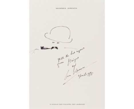 Simenon (Georges, Belgian writer, 1903-89) Autograph Note signed with sketch of Maigret, 1p., 8vo, Simenon notepaper, Lausann