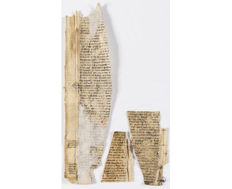 NO RESERVE Medieval fragments.- 3 fragments of a single leaf from a work on ?civil law, manuscript on vellum, 5 initials in r