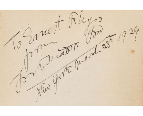 NO RESERVE Ford (Ford Madox) The English Novel, first edition, presentation inscription from the author to Ernest Rhys to fro