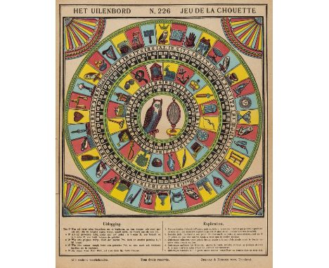 Board Game.-  Het Uilenbord / Jeu de la Chouette, stencil-coloured lithograph, title and instructions on Dutch and French, pr