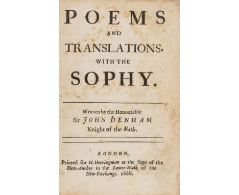 Denham (Sir John) Poems and Translations, with the Sophy, first edition, variant with N6 containing errata for both parts, N7