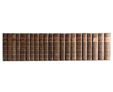 LEATHER BINDINGS. The Critical Review, 1808 to 1810, 3 vols each and 1811 to 1816, 2 vols. each, half grey calf, gilt dec. re
