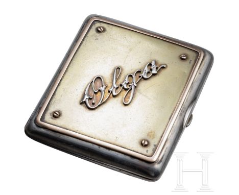 Schweres Zigarettenetui mit Romanow-Monogramm, Russland, St. Petersburg, Moisej Iwanow (Meister 1849 - 1893), um 1880  Silber